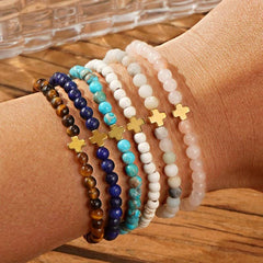 Boho Cross Natural Stone Bracelet | Lapis