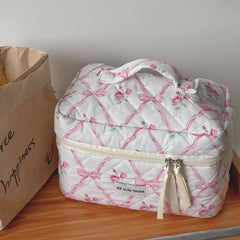 Bow Print Soft Make Up Bag: Blue: Medium
