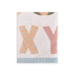 Alphabet Blue - Organic Jacquard Sweater Knit Baby Blanket: Natural/Blue / One Size