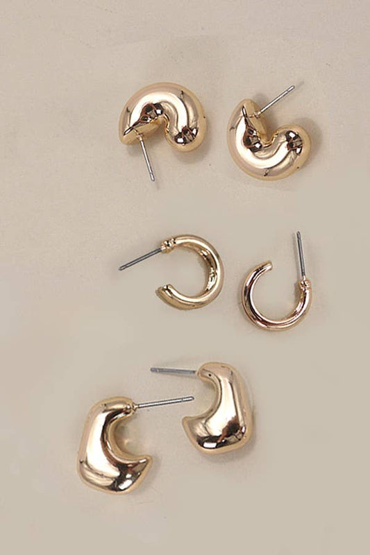 Bubble Huggie Earring Trio | Gold