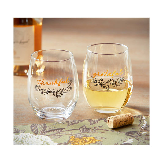 Thankful Stemless Wine Glass