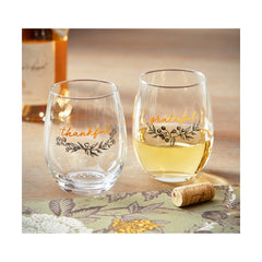 Thankful Stemless Wine Glass