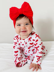 Red Bows / Organic Pointelle 2-Way Zip Footie: 3 - 6 mo.
