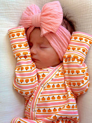 Pumpkin Stripe Pink / Organic Gown: ONE SIZE