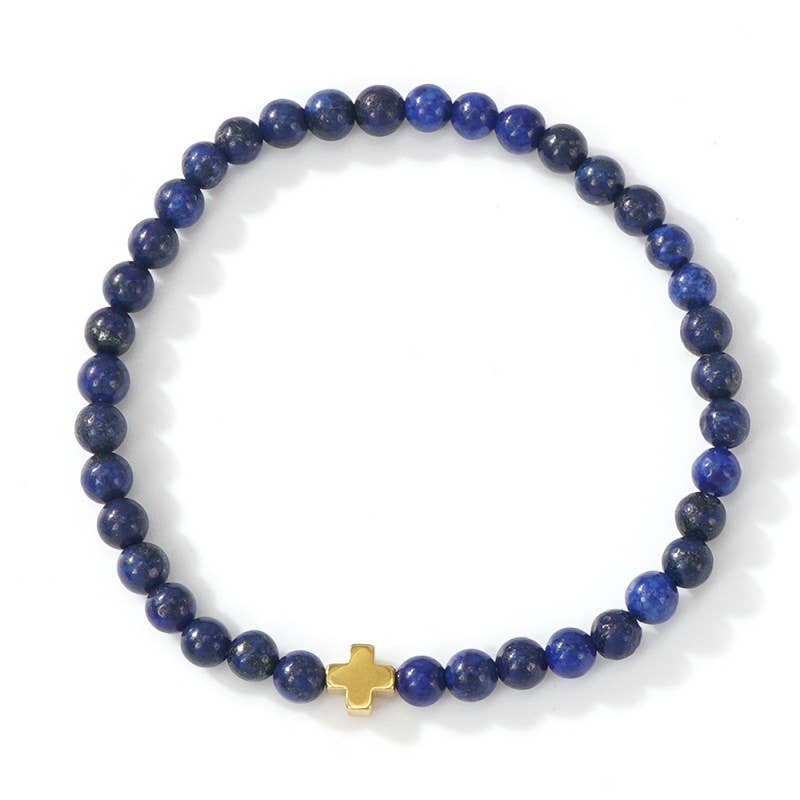 Boho Cross Natural Stone Bracelet | Lapis