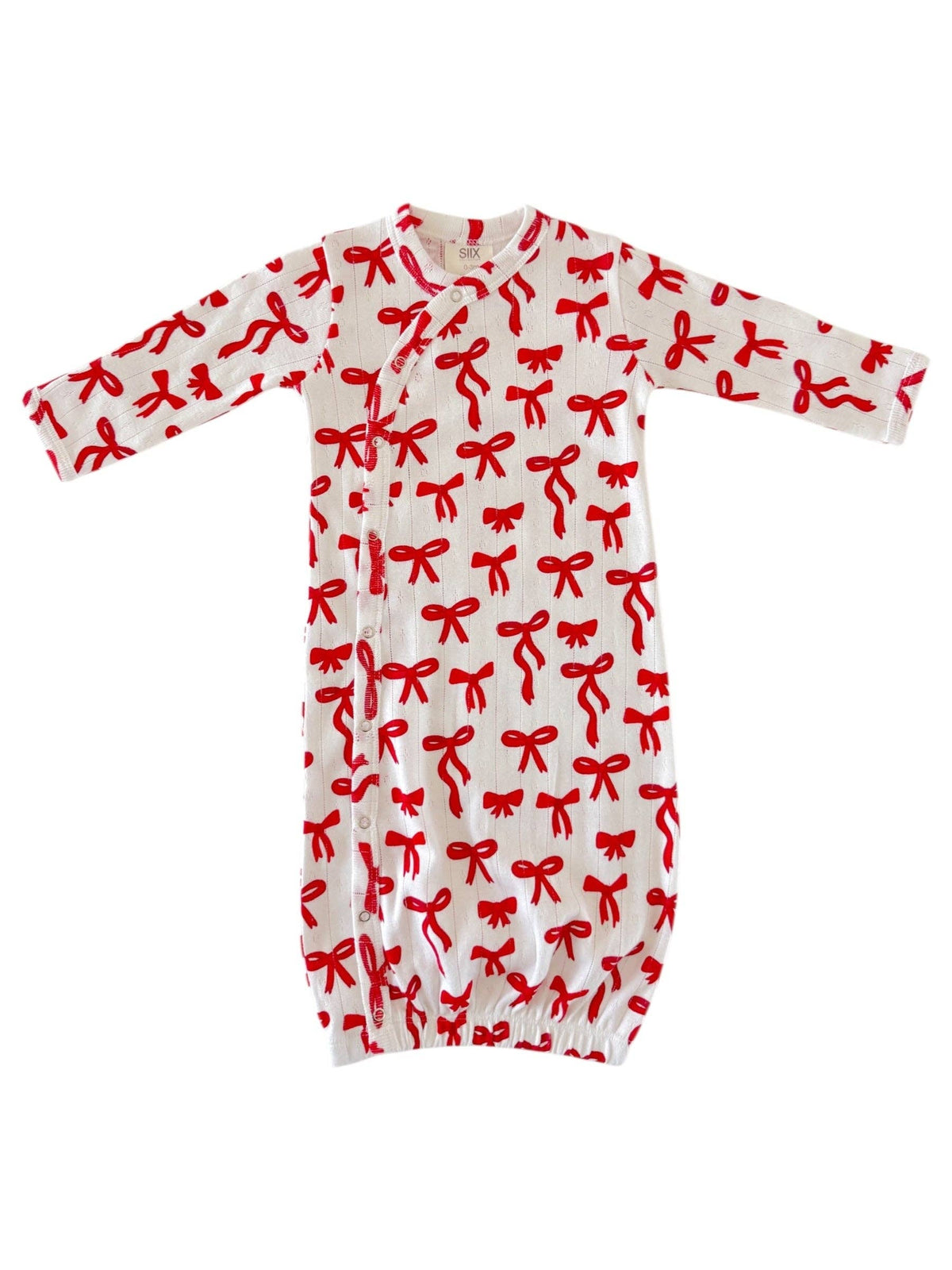 Red Bows / Organic Pointelle Gown: 0 - 3 mo.