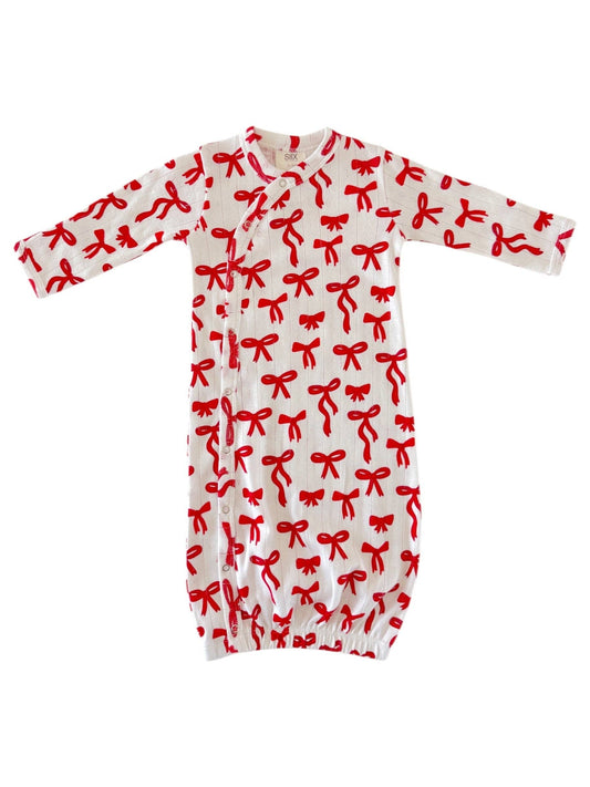 Red Bows / Organic Pointelle Gown: 0 - 3 mo.