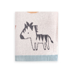 Alphabet Blue - Organic Jacquard Sweater Knit Baby Blanket: Natural/Blue / One Size