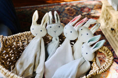 Bunny -Organic Baby Lovey Security Knit Blanket Cuddle Cloth: Blue
