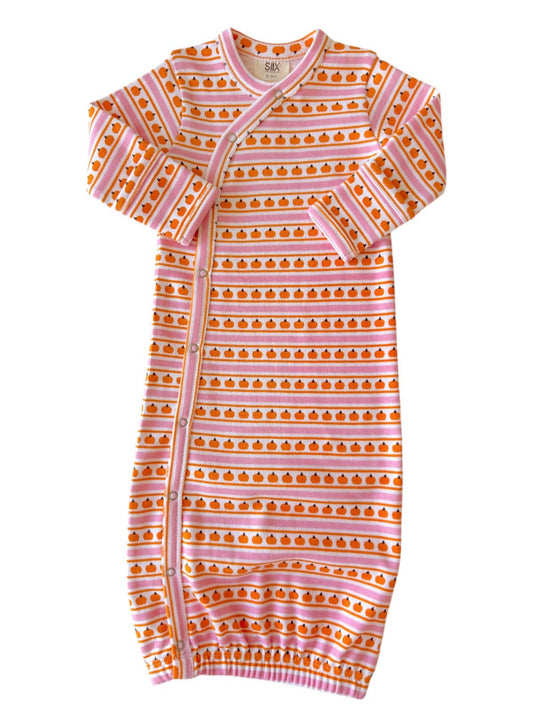 Pumpkin Stripe Pink / Organic Gown: ONE SIZE