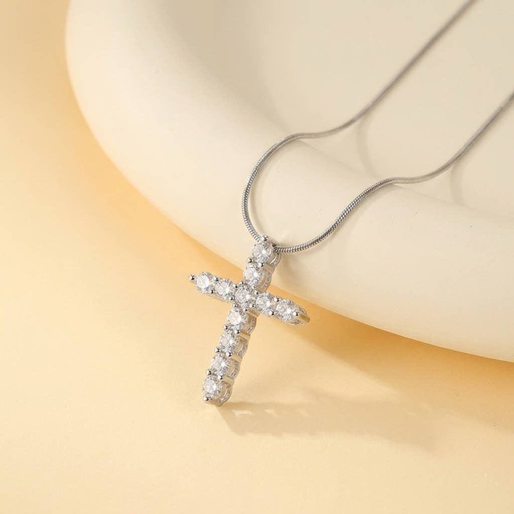 18K Stainless Steel Cross Necklace | Silver