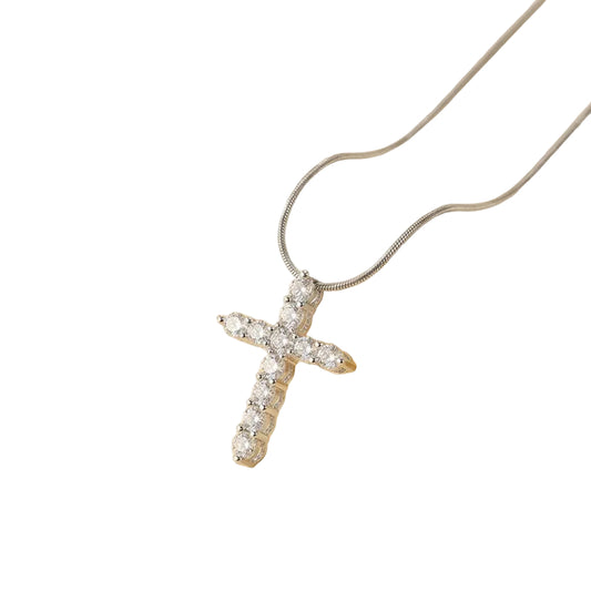 18K Stainless Steel Cubic Zirconia Cross Necklace | Silver