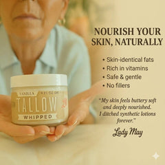 Vanilla Whipped Tallow Moisturizer | Premium Beef Tallow Skincare | Lady May Tallow: 2oz