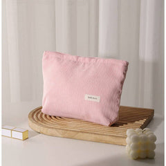 Solid Color Corduroy Cosmetic Bag: Grey