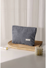 Solid Color Corduroy Cosmetic Bag: Grey