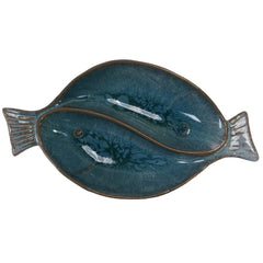 Blue Glazed Stoneware Fish-Shaped dish w/ two sections