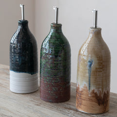 26 oz. Stoneware Oil Cruet with Stainless Steel Spout, 3 Colors