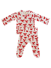 Red Bows / Organic Pointelle Newborn Set: 0 - 3 mo.
