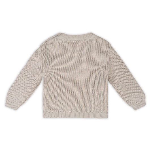 Hippie Flower Embroidered Chunky Knit Baby Sweater - Organic: Stone / 6-12M