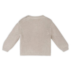 Hippie Flower Embroidered Chunky Knit Baby Sweater - Organic: Stone / 18-24M