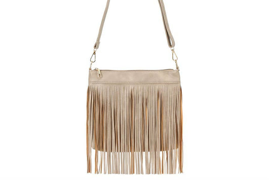 Ladies Western Motif Fringe Shoulder Handbag: Gray