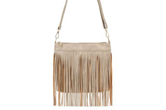 Ladies Western Motif Fringe Shoulder Handbag: Beige