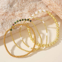 Ball Pearl Chain Stretch Bracelet | Amethyst
