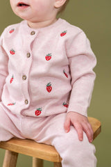 Strawberry Embroidered Knit Baby Cardigan (Organic Cotton): Pink Heather / 3-6M