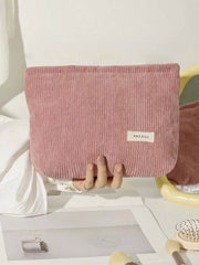 Solid Color Corduroy Cosmetic Bag: Grey