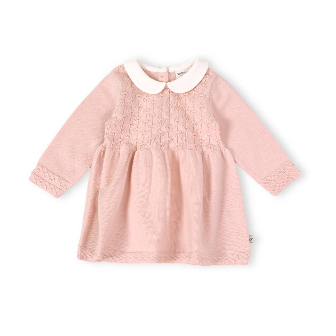 Milan Peter Pan Tulip Knit Baby Sweater Dress (Organic): Blush / 0-3M