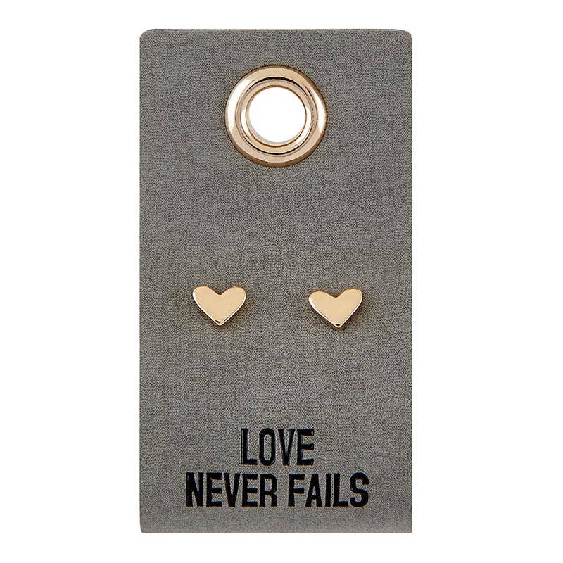 Leather Tag Earrings - Heart "Love Never Fails"