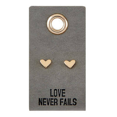 Leather Tag Earrings - Heart "Love Never Fails"
