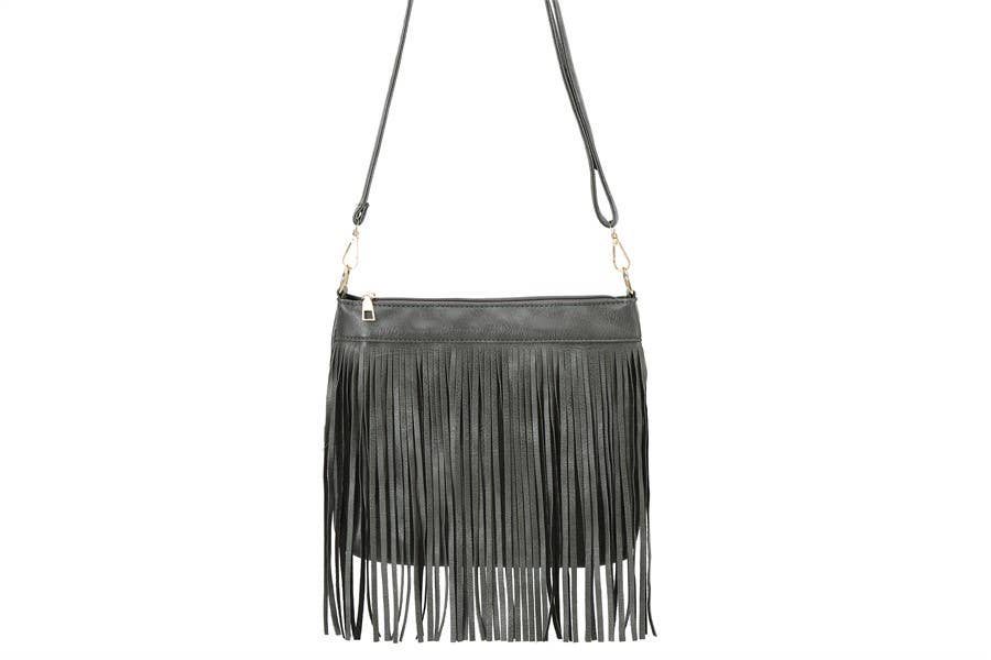 Ladies Western Motif Fringe Shoulder Handbag: Gray