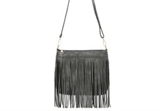 Ladies Western Motif Fringe Shoulder Handbag: Gray