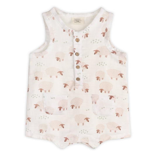 Sheep Sleeveless Baby Romper (Organic Muslin): NATURAL / 0-3M