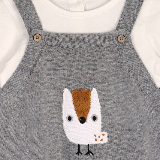 Owl Applique Sweater Knit Baby Overall & Bodysuit (Organic): Heather Grey / 12-18M
