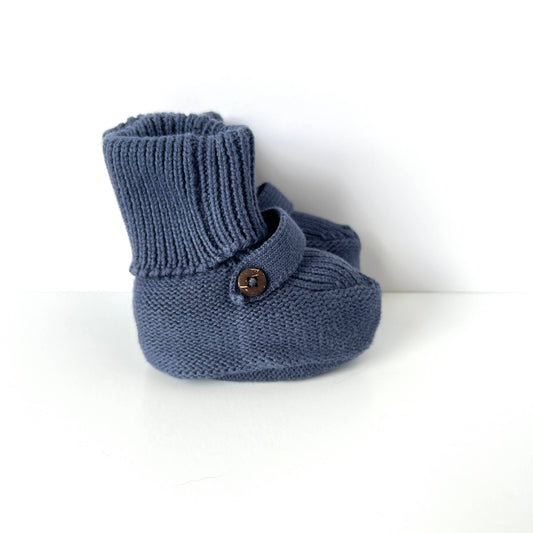 Milan Earthy Baby Booties Shoes Sweater Knit -Organic Cotton: Dusty Blue / 3-6