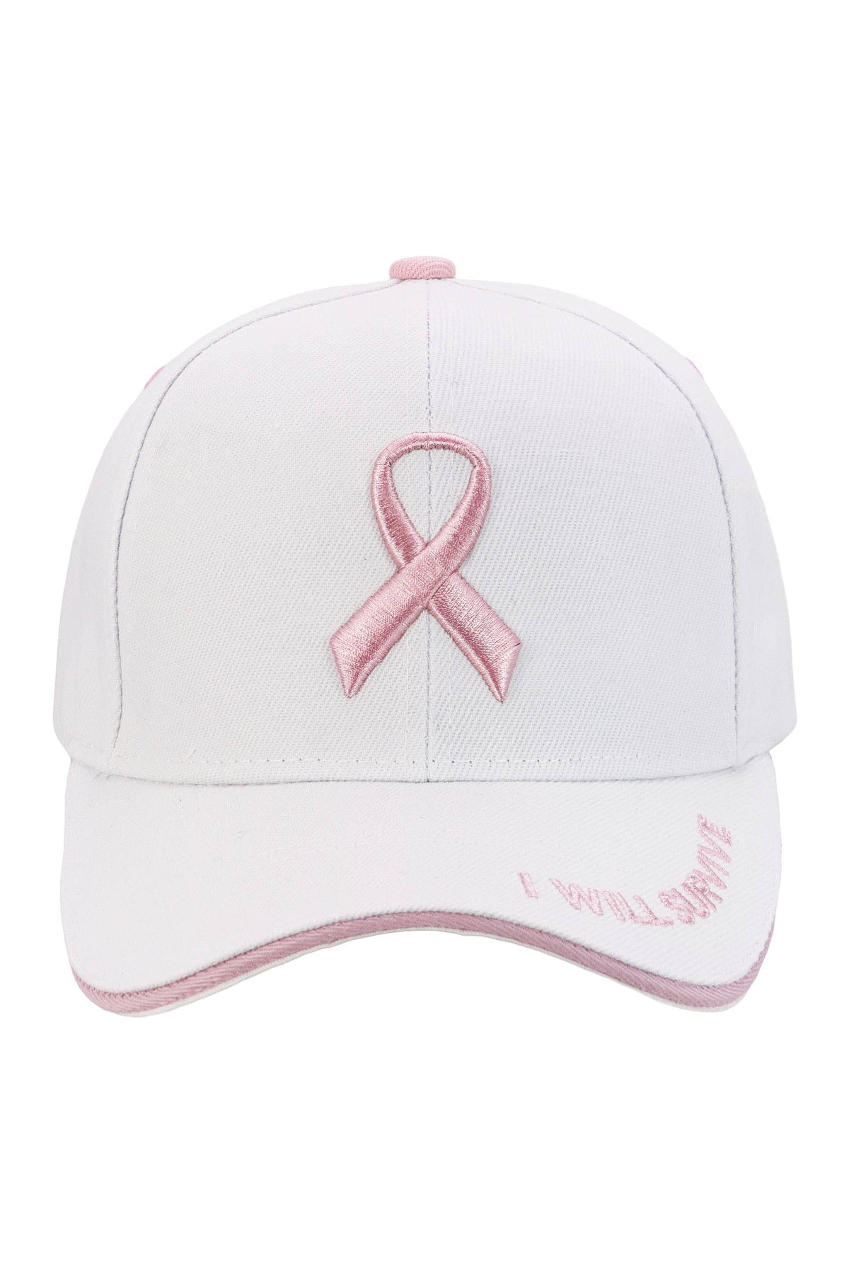 Breast Cancer Awareness Ribbon Baseball Cap: WHITE / ONE SIZE