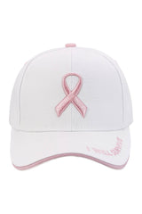 Breast Cancer Awareness Ribbon Baseball Cap: WHITE / ONE SIZE