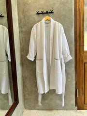 Men's Organic Waffle Weave Spa & Bath Robe (2 Colors): Pewter / White / L/XL