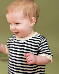Pointelle & Navy Stripe Knit Tunic Dress & Bloomer (Organic): Natural/ Navy Combo / 12-18M