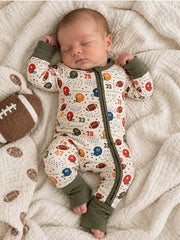 2-Way Zip Romper, Vintage Football Playbook: 6 - 12 mo.