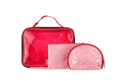 3 Piece Set: Clear and Pink Cosmetic Bags