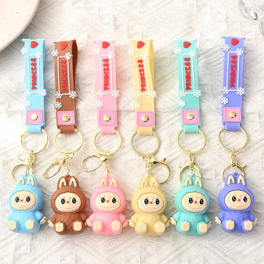 Cute Silicone Cartoon Keychain – Labubu Bag & Car Charm Gift: Light Blue