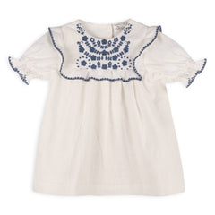 Cadence Floral Embroidered Baby Dress + Bloomer (Organic): Coconut Milk / 12-18M