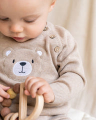 Teddy Bear Applique Baby Raglan Pullover (Organic Cotton): Oat Heather / 0-3M