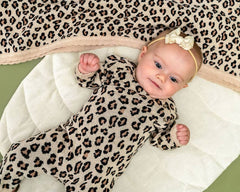 Leopard Jacquard Knit Baby Jumpsuit (Organic Cotton): Oatmeal Heather / 12-18M