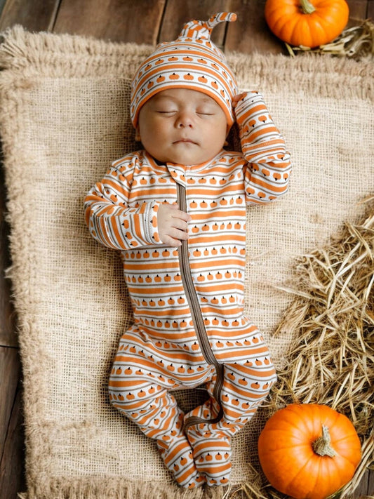 Pumpkin Stripe / Organic Zip Footie: Newborn