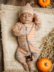 Pumpkin Stripe / Organic Zip Footie: 9 - 12 mo.