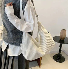 Corduroy Quilted Tote Bag | Off White